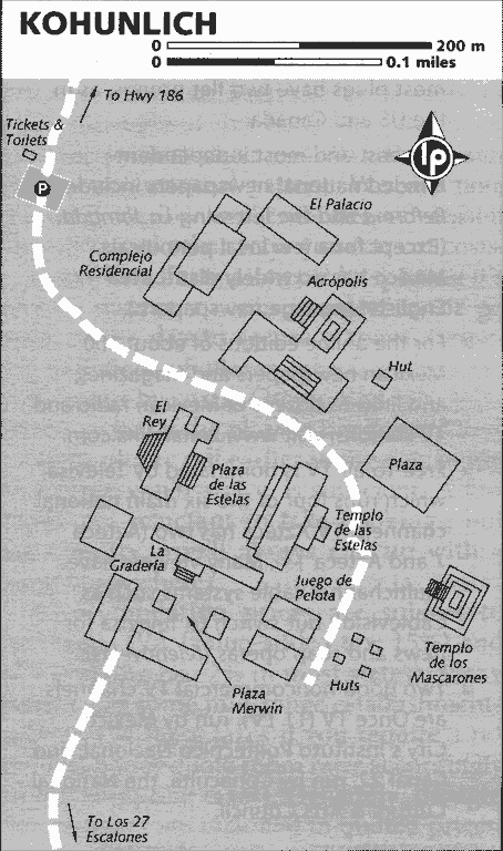Map of the Mayan Temple Kohunlich on the Yucatan Peninsula in Mexico.