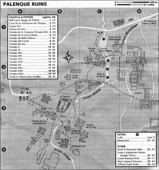 Map of the Mayan Temple Palenque on the Yucatan Peninsula in Mexico.