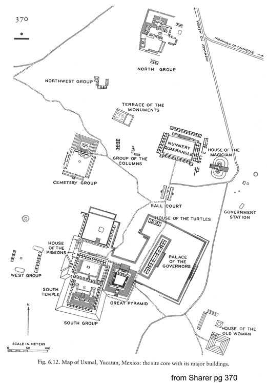 Map of the Mayan Temple Uxmal on the Yucatan Peninsula in Mexico.